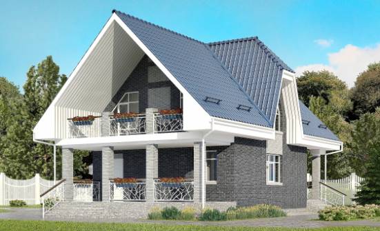 125-002-Л Проект двухэтажного дома мансардой, гараж, небольшой домик из блока Далматово | Проекты домов от House Expert