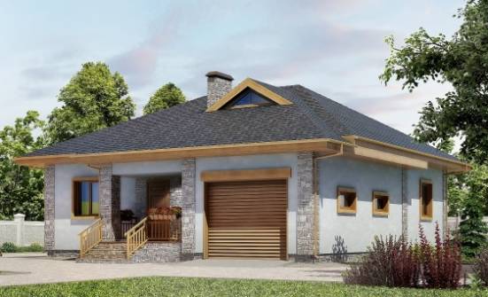 130-006-П Проект одноэтажного дома и гаражом, классический домик из поризованных блоков Курган | Проекты одноэтажных домов от House Expert