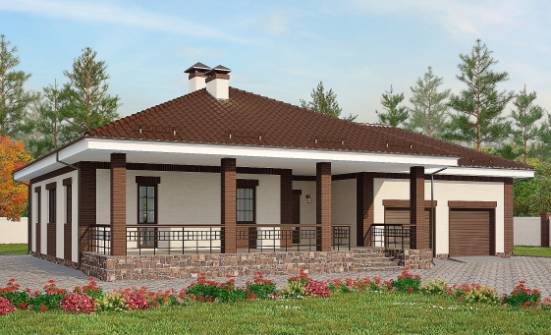 160-015-П Проект одноэтажного дома, гараж, бюджетный коттедж из блока Курган | Проекты домов от House Expert