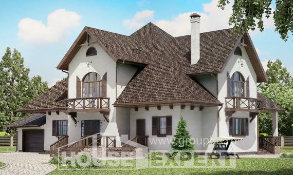 350-001-Л Проект двухэтажного дома мансардой, гараж, классический загородный дом из блока Шадринск, House Expert