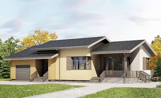 135-002-Л Проект одноэтажного дома, гараж, небольшой коттедж из арболита Далматово | Проекты домов от House Expert