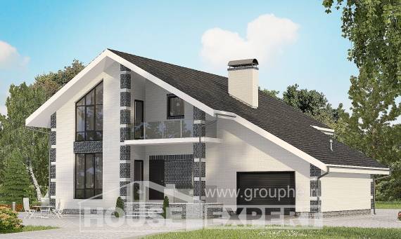 180-001-П Проект двухэтажного дома с мансардным этажом, гараж, скромный домик из пеноблока Курган, House Expert