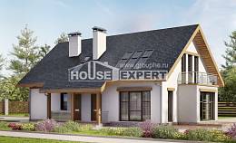 185-005-П Проект двухэтажного дома с мансардным этажом и гаражом, уютный загородный дом из пеноблока Шумиха, House Expert